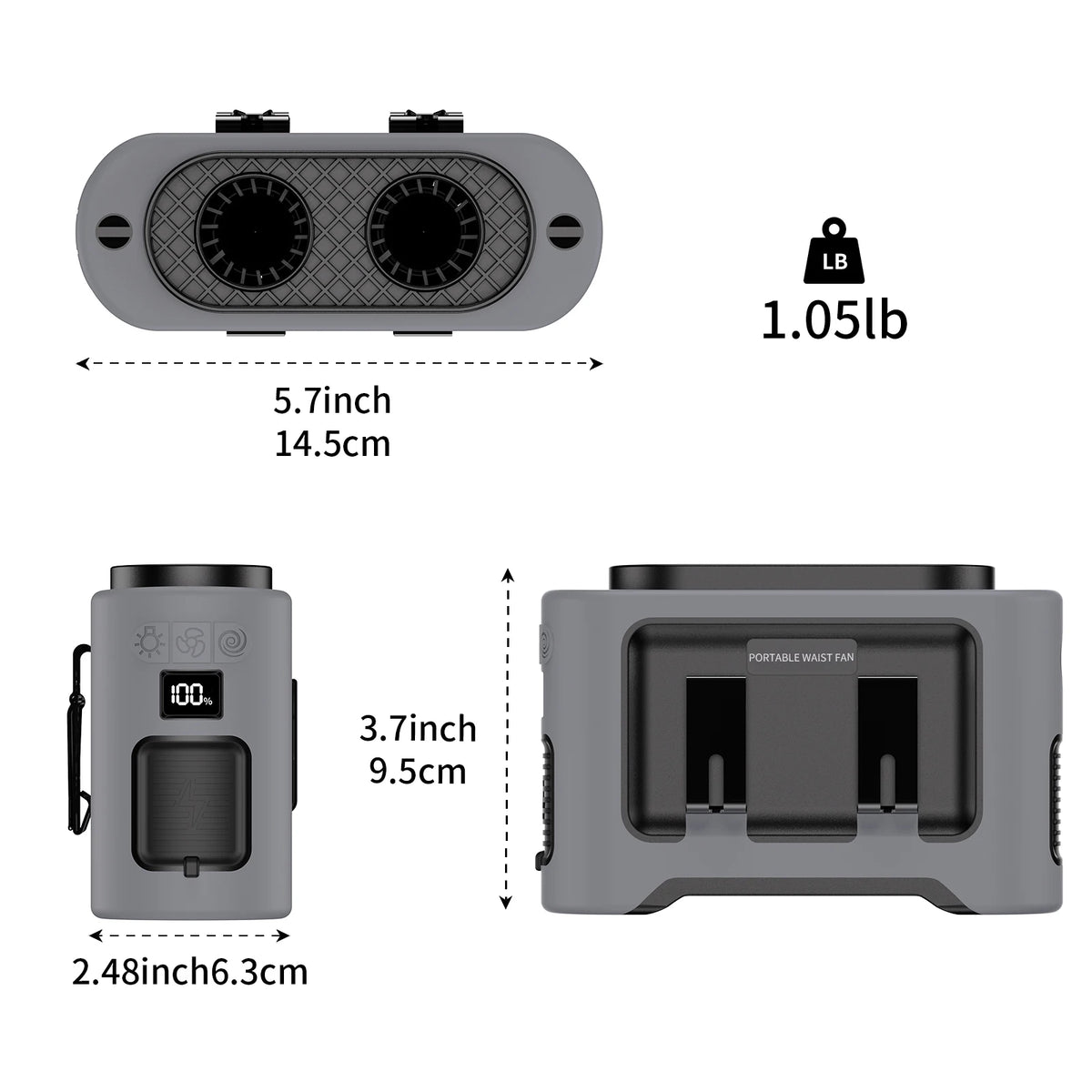 Socoolfan 14500mAh Outdoor Fan Portable Waist Hanging Neck Strong Dual Air Vents Fans for Travel Sports Courier Outdoor Working