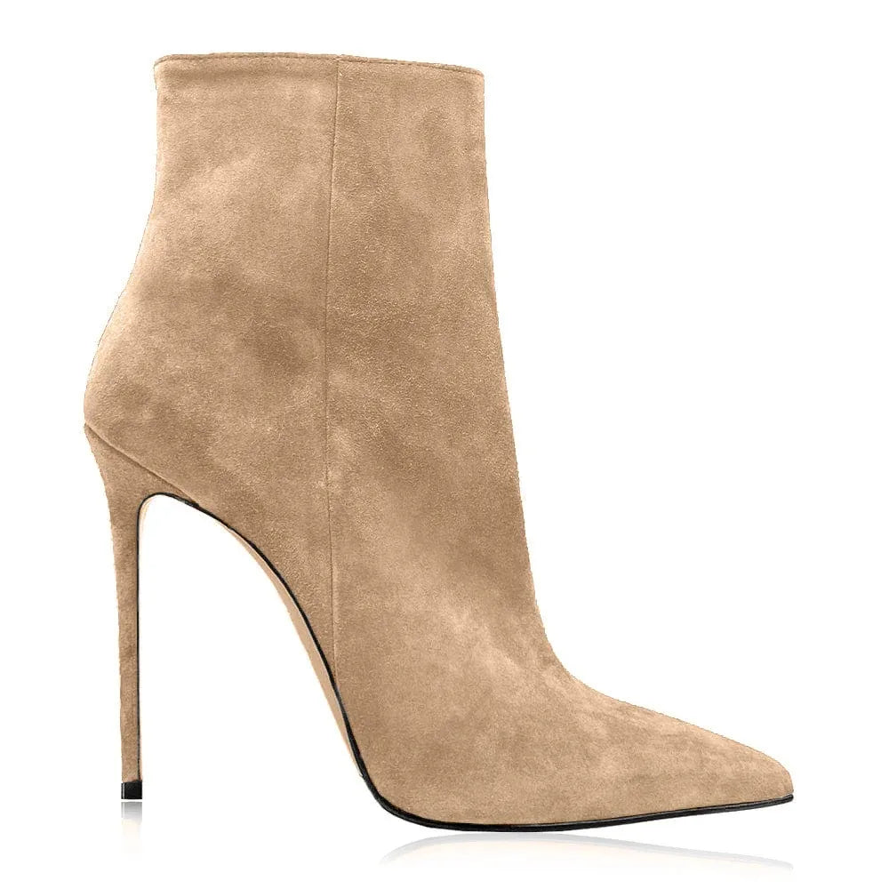 2025 Pointed High-heeled Short Boots Suede Fashion Runway Ladies Autumn and Winter 35-46 Plus Size Women Ankle Boots