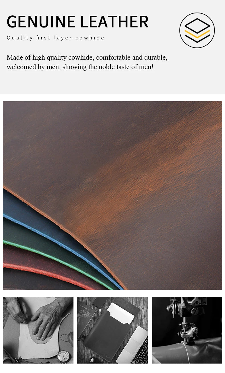 Laptop Sleeve Genuine Leather Slim Tablet Protective Cover for 15/15.6 Inch MacBook Air/Pro